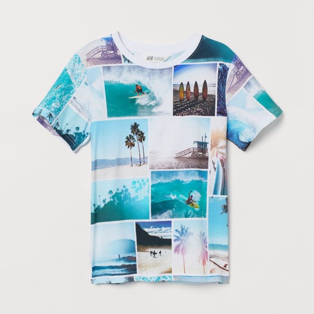 Boys White Surf Motif H & M T-Shirt